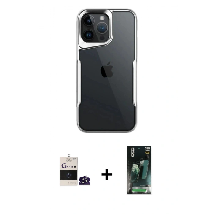 MARSİLYAN™- iPhone 14 Pro Max Kılıf Akış Çizgi Koleksiyonu - Siyah 360 Mat Full Body Arka Koruyucu + Derin Mor Bilvis Titan Kamera Lens