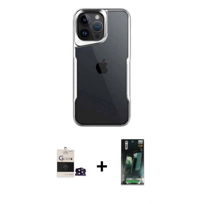 MARSİLYAN™- iPhone 14 Pro Max Kılıf Akış Çizgi Koleksiyonu - Siyah 360 Mat Full Body Arka Koruyucu + Siyah Bilvis Titan Kamera Lens