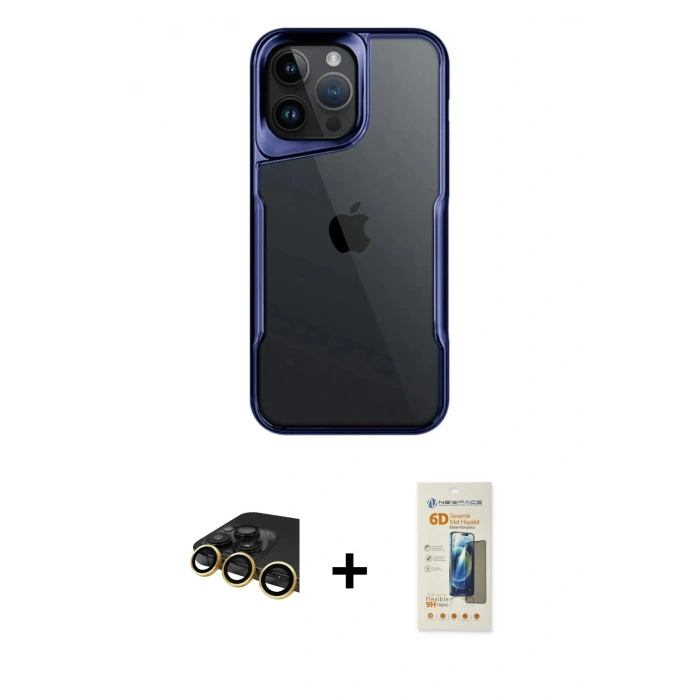 MARSİLYAN™- iPhone 14 Pro Max Kılıf Akış Çizgi Koleksiyonu - Siyah 6D Mat Seramik Hayalet Nano Ekran Koruyucu + Raze Metal Kamera Lens - GD
