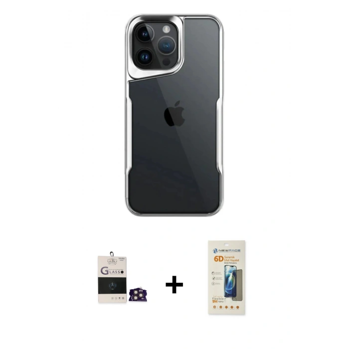 MARSİLYAN™- iPhone 14 Pro Max Kılıf Akış Çizgi Koleksiyonu - Siyah 6D Mat Seramik Hayalet Nano Ekran Koruyucu + Bilvis Titan Kamera Lens - GD