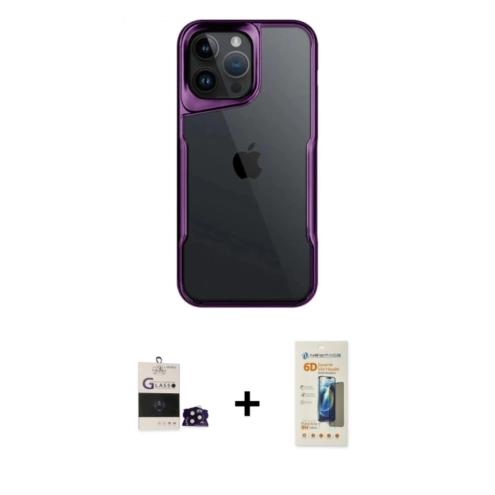 MARSİLYAN™- iPhone 14 Pro Max Kılıf Akış Çizgi Koleksiyonu - Siyah 6D Mat Seramik Hayalet Nano Ekran Koruyucu + Bilvis Titan Kamera Lens - SH