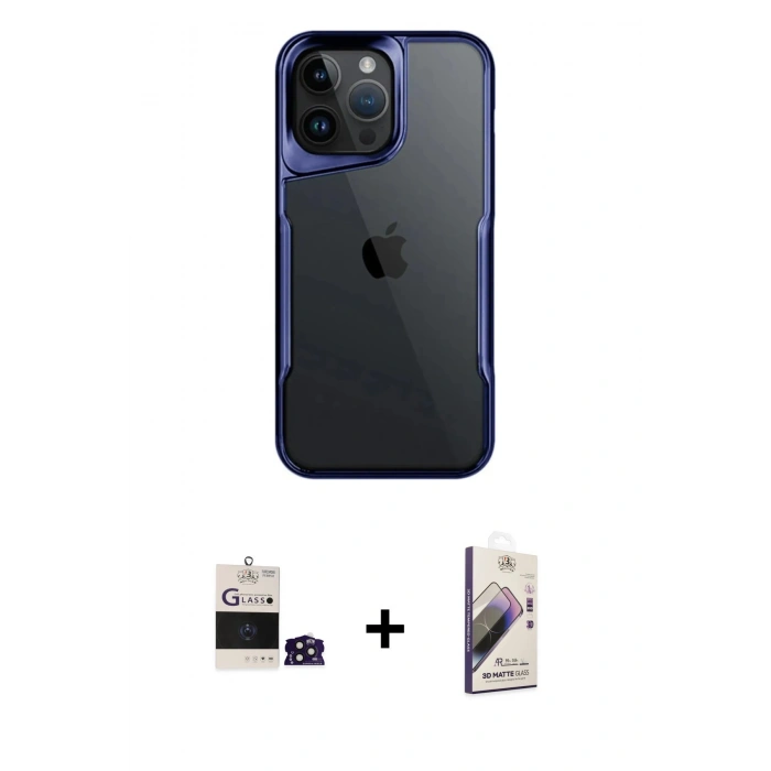 MARSİLYAN™- iPhone 14 Pro Max Kılıf Akış Çizgi Koleksiyonu - Siyah Bilvis 3D Mat Cam Ekran Koruyucu + Bilvis Titan Kamera Lens - DNMR