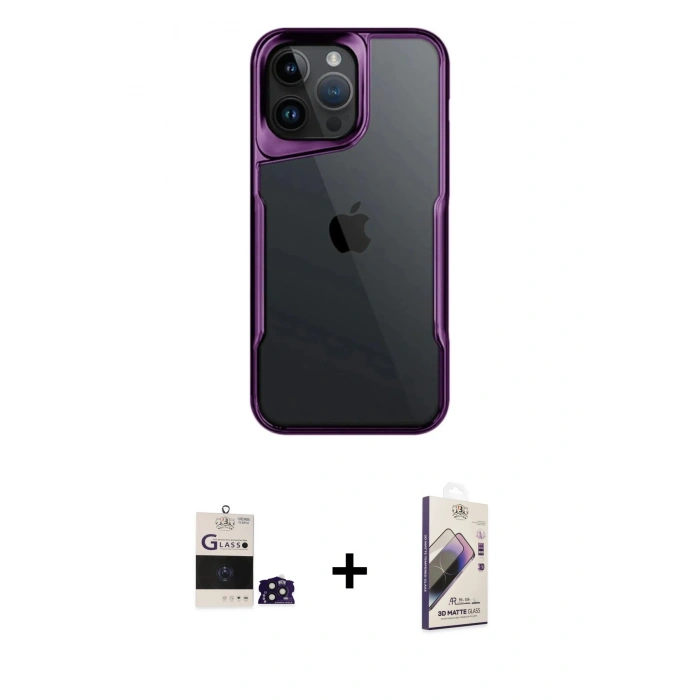 MARSİLYAN™- iPhone 14 Pro Max Kılıf Akış Çizgi Koleksiyonu - Siyah Bilvis 3D Mat Cam Ekran Koruyucu + Bilvis Titan Kamera Lens - DNMR
