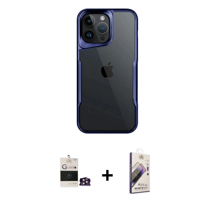 MARSİLYAN™- iPhone 14 Pro Max Kılıf Akış Çizgi Koleksiyonu - Siyah Bilvis 3D Mat Cam Ekran Koruyucu + Bilvis Titan Kamera Lens - GD