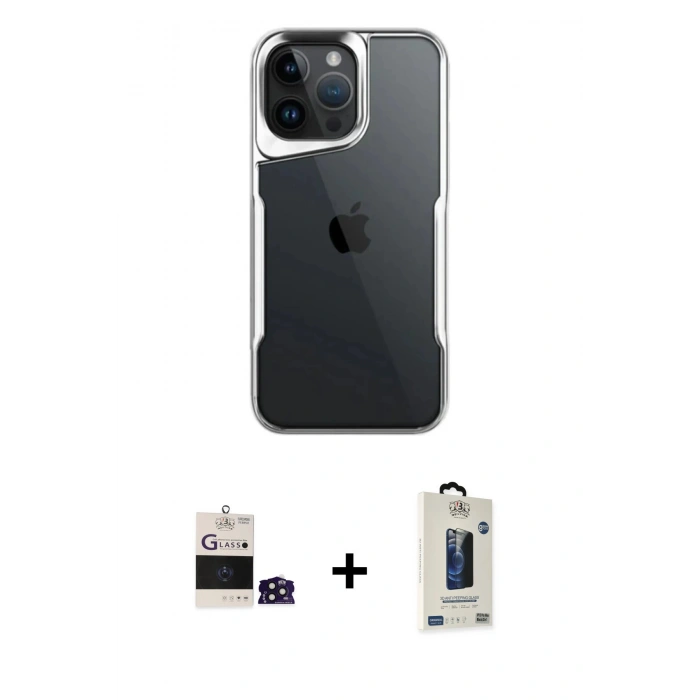 MARSİLYAN™- iPhone 14 Pro Max Kılıf Akış Çizgi Koleksiyonu - Siyah Bilvis Hayalet Cam Ekran Koruyucu + Bilvis Titan Kamera Lens - DNMR