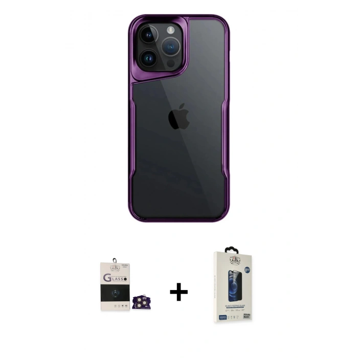 MARSİLYAN™- iPhone 14 Pro Max Kılıf Akış Çizgi Koleksiyonu - Siyah Bilvis Hayalet Cam Ekran Koruyucu + Bilvis Titan Kamera Lens - GD