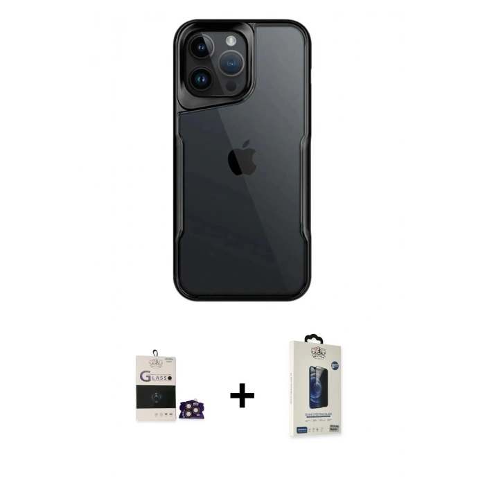 MARSİLYAN™- iPhone 14 Pro Max Kılıf Akış Çizgi Koleksiyonu - Siyah Bilvis Hayalet Cam Ekran Koruyucu + Bilvis Titan Kamera Lens - GD