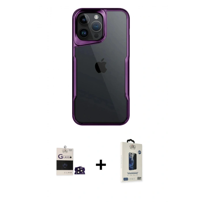 MARSİLYAN™- iPhone 14 Pro Max Kılıf Akış Çizgi Koleksiyonu - Siyah Bilvis Hayalet Cam Ekran Koruyucu + Bilvis Titan Kamera Lens - DNMR