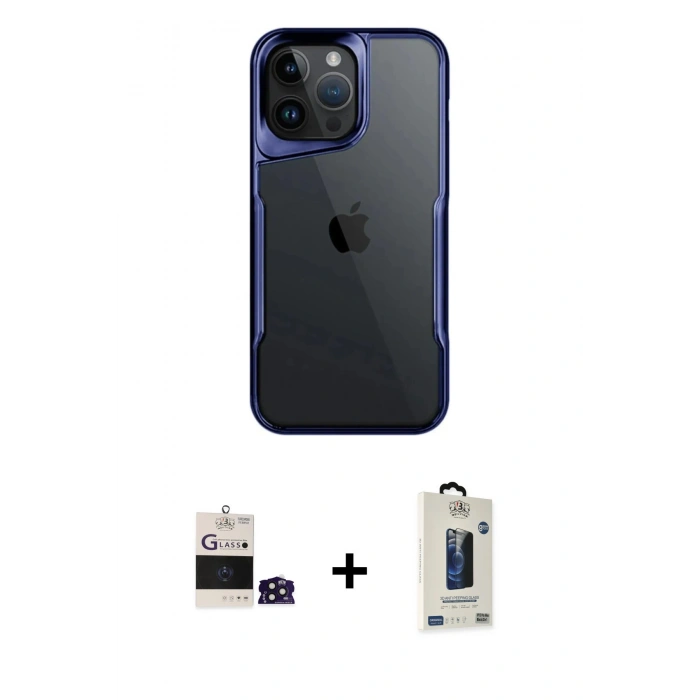 MARSİLYAN™- iPhone 14 Pro Max Kılıf Akış Çizgi Koleksiyonu - Siyah Bilvis Hayalet Cam Ekran Koruyucu + Bilvis Titan Kamera Lens - DNMR