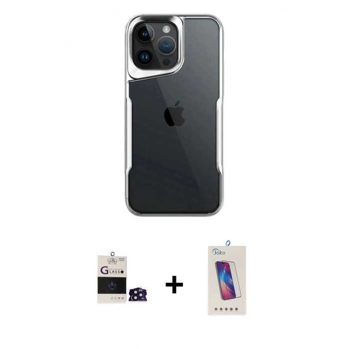 MARSİLYAN™- iPhone 14 Pro Max Kılıf Akış Çizgi Koleksiyonu - Siyah Joko 5D Cam + Bilvis Titan Kamera Lens - DNMR