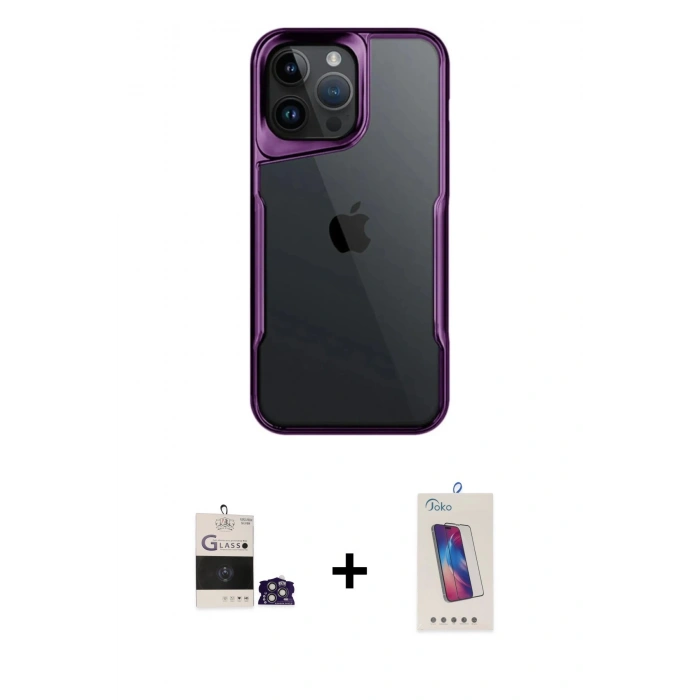MARSİLYAN™- iPhone 14 Pro Max Kılıf Akış Çizgi Koleksiyonu - Siyah Joko 5D Cam + Bilvis Titan Kamera Lens - GS