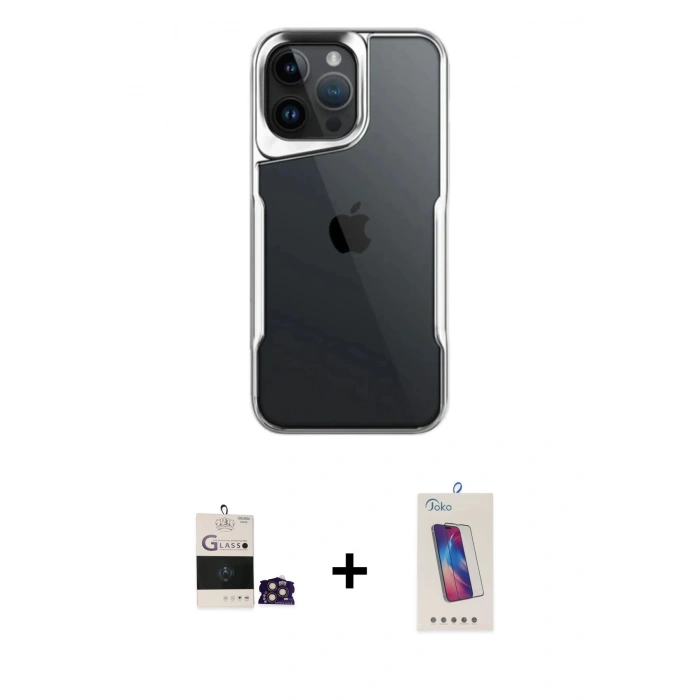 MARSİLYAN™- iPhone 14 Pro Max Kılıf Akış Çizgi Koleksiyonu - Siyah Joko 5D Cam + Bilvis Titan Kamera Lens - GD