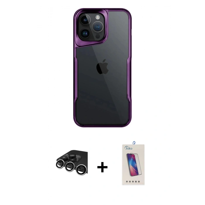 MARSİLYAN™- iPhone 14 Pro Max Kılıf Akış Çizgi Koleksiyonu - Siyah Joko 5D Cam + Raze Metal Kamera Lens - GS