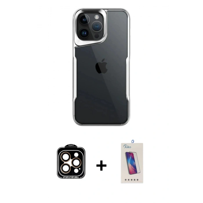 MARSİLYAN™- iPhone 14 Pro Max Kılıf Akış Çizgi Koleksiyonu - Siyah Joko 5D Cam + PVD Metal Kamera Lens - TU
