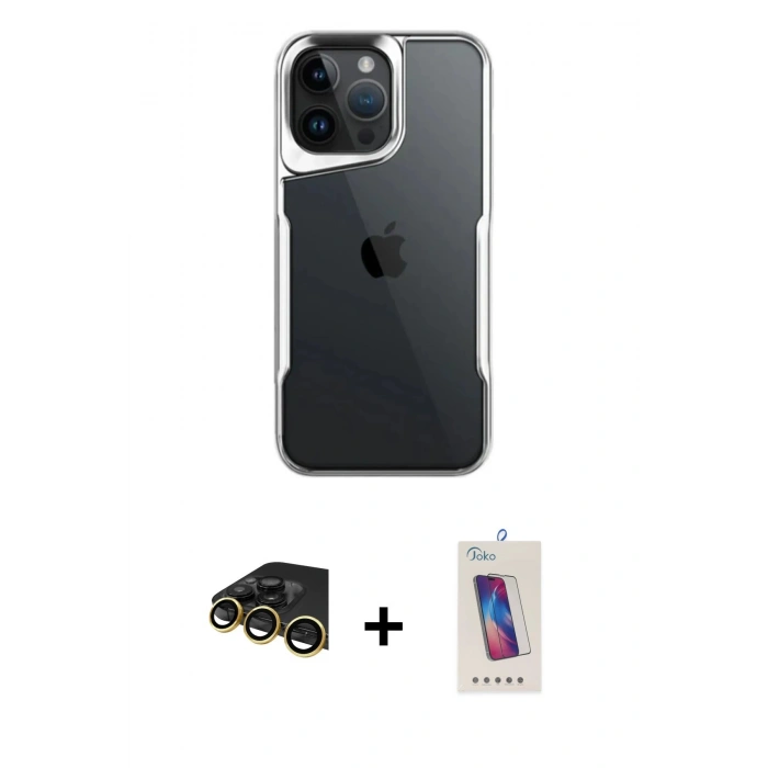 MARSİLYAN™- iPhone 14 Pro Max Kılıf Akış Çizgi Koleksiyonu - Siyah Joko 5D Cam + Raze Metal Kamera Lens - GD