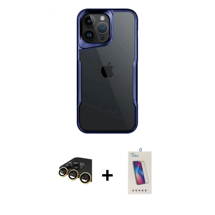 MARSİLYAN™- iPhone 14 Pro Max Kılıf Akış Çizgi Koleksiyonu - Siyah Joko 5D Cam + Raze Metal Kamera Lens - GD