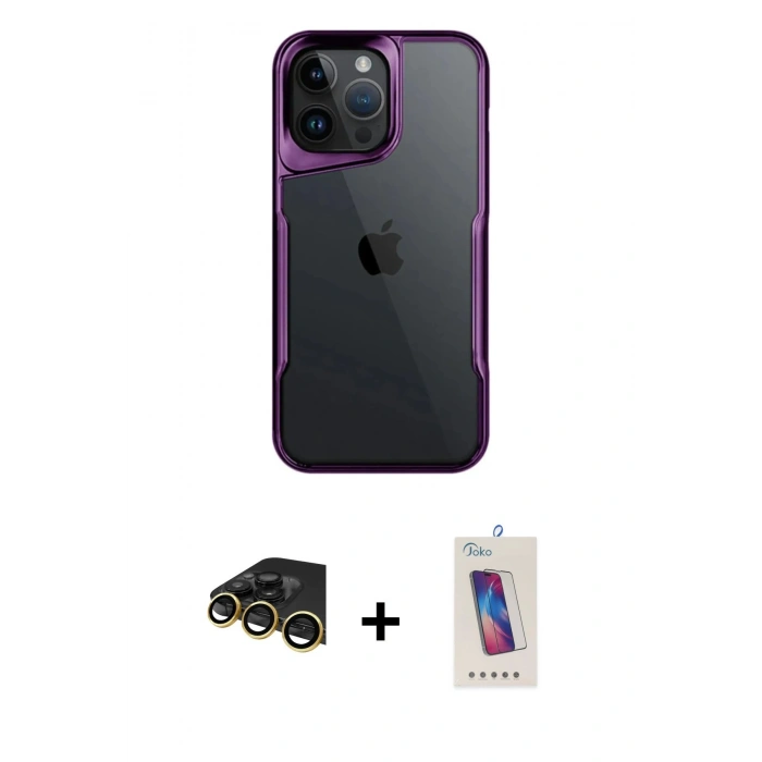 MARSİLYAN™- iPhone 14 Pro Max Kılıf Akış Çizgi Koleksiyonu - Siyah Joko 5D Cam + Raze Metal Kamera Lens - GD