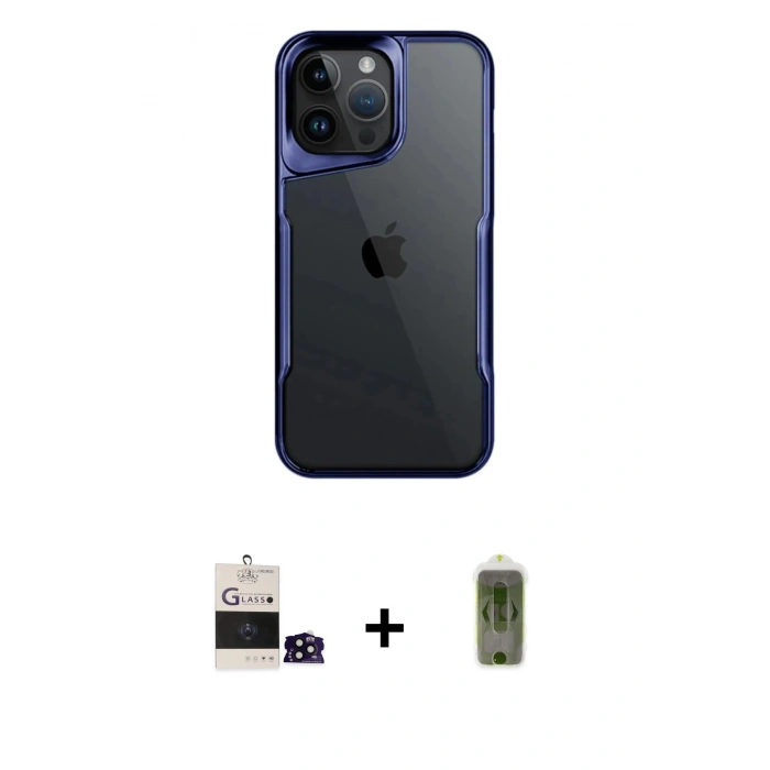 MARSİLYAN™- iPhone 14 Pro Max Kılıf Akış Çizgi Koleksiyonu - Siyah Joko Magic 5D Hayalet Cam + Bilvis Titan Kamera Lens - SH