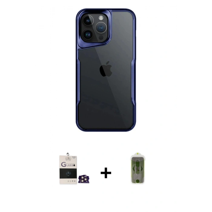 MARSİLYAN™- iPhone 14 Pro Max Kılıf Akış Çizgi Koleksiyonu - Siyah Joko Magic 5D Hayalet Cam + Bilvis Titan Kamera Lens - GD