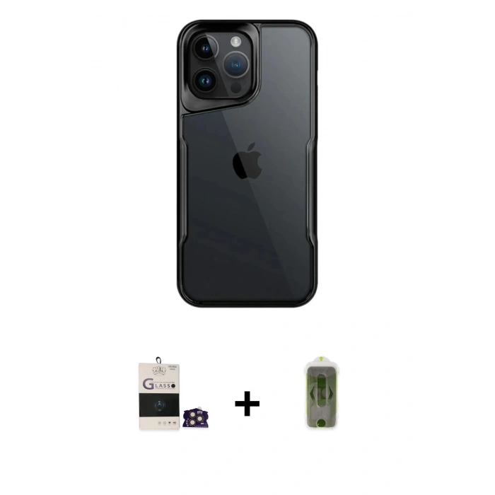 MARSİLYAN™- iPhone 14 Pro Max Kılıf Akış Çizgi Koleksiyonu - Siyah Joko Magic 5D Hayalet Cam + Bilvis Titan Kamera Lens - GD
