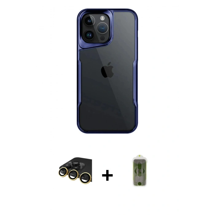 MARSİLYAN™- iPhone 14 Pro Max Kılıf Akış Çizgi Koleksiyonu - Siyah Joko Magic 5D Hayalet Cam + Raze Metal Kamera Lens - GD
