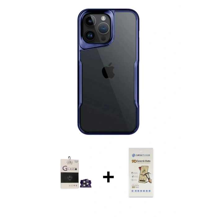 MARSİLYAN™- iPhone 14 Pro Max Kılıf Akış Çizgi Koleksiyonu - Siyah Mat Seramik Nano Ekran Koruyucu + Bilvis Titan Kamera Lens - GS