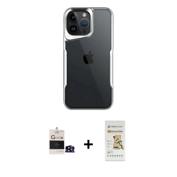MARSİLYAN™- iPhone 14 Pro Max Kılıf Akış Çizgi Koleksiyonu - Siyah Mat Seramik Nano Ekran Koruyucu + Bilvis Titan Kamera Lens - SH