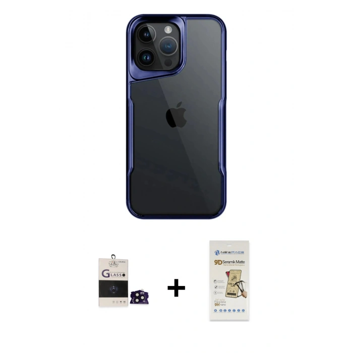 MARSİLYAN™- iPhone 14 Pro Max Kılıf Akış Çizgi Koleksiyonu - Siyah Mat Seramik Nano Ekran Koruyucu + Bilvis Titan Kamera Lens - SH