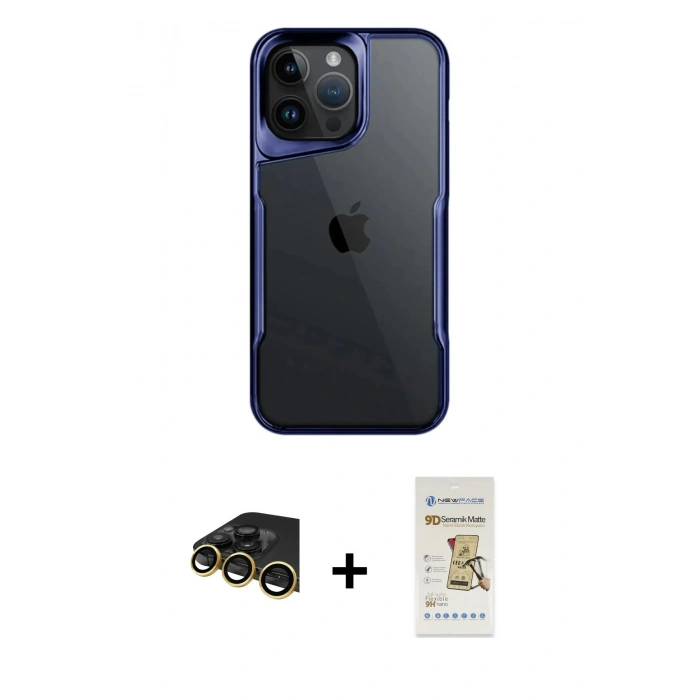 MARSİLYAN™- iPhone 14 Pro Max Kılıf Akış Çizgi Koleksiyonu - Siyah Mat Seramik Nano Ekran Koruyucu + Raze Metal Kamera Lens - GD