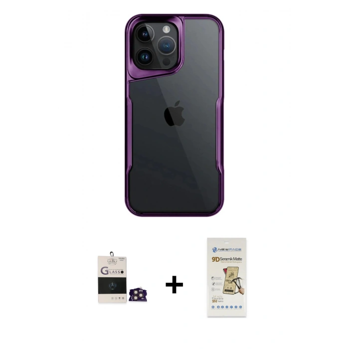 MARSİLYAN™- iPhone 14 Pro Max Kılıf Akış Çizgi Koleksiyonu - Siyah Mat Seramik Nano Ekran Koruyucu + Bilvis Titan Kamera Lens - GD