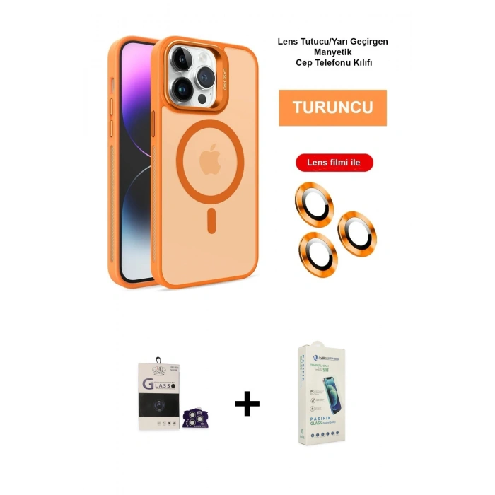 MARSİLYAN™- iPhone 14 Pro Max Kılıf Akış Form - Şeffaf Pasifik Cam Ekran Koruyucu + Gümüş Bilvis Titan Kamera Lens