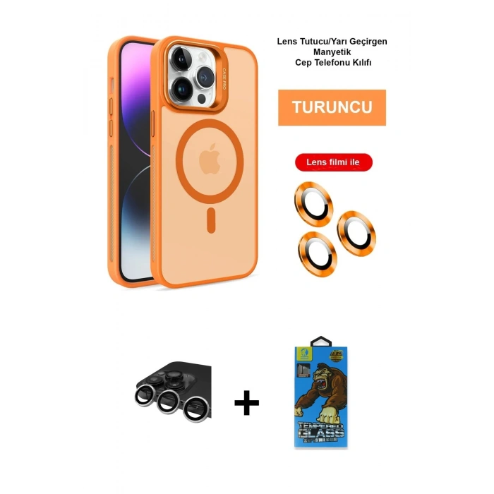 MARSİLYAN™- iPhone 14 Pro Max Kılıf Akış Form - Siyah 18D Cam Ekran Koruyucu + Raze Metal Kamera Lens - GS