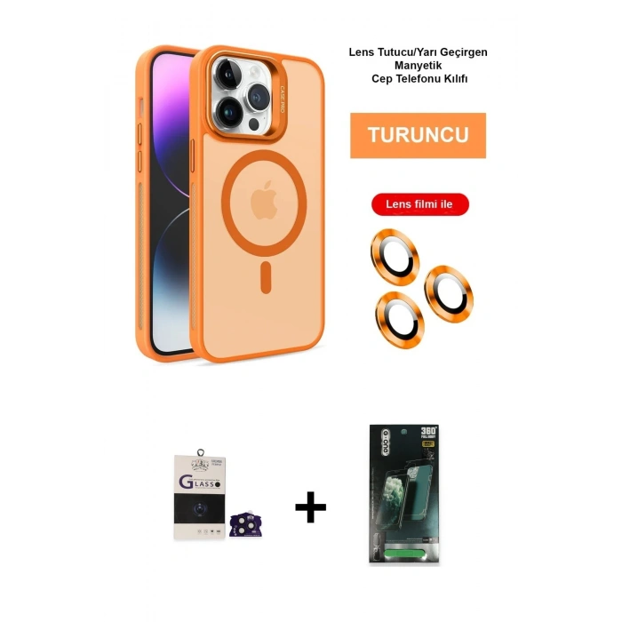 MARSİLYAN™- iPhone 14 Pro Max Kılıf Akış Form - Siyah 360 Mat Full Body Arka Koruyucu + Bilvis Titan Kamera Lens - DNMR