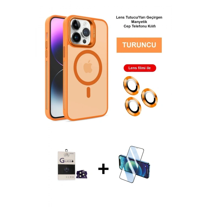 MARSİLYAN™- iPhone 14 Pro Max Kılıf Akış Form - Siyah 3D Antistatik Cam Ekran Koruyucu + Bilvis Titan Kamera Lens - SH