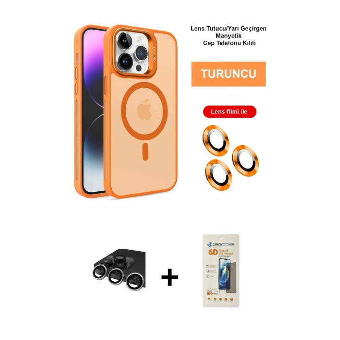MARSİLYAN™- iPhone 14 Pro Max Kılıf Akış Form - Siyah 6D Mat Seramik Hayalet Nano Ekran Koruyucu + Raze Metal Kamera Lens - GS