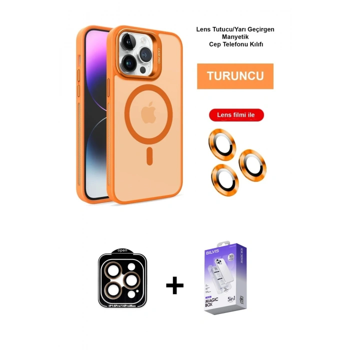 MARSİLYAN™- iPhone 14 Pro Max Kılıf Akış Form - Siyah Bilvis 5in1 3D Magic Cam Ekran Koruyucu + PVD Metal Kamera Lens - TU