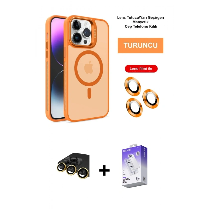MARSİLYAN™- iPhone 14 Pro Max Kılıf Akış Form - Siyah Bilvis 5in1 3D Magic Cam Ekran Koruyucu + Raze Metal Kamera Lens - GD