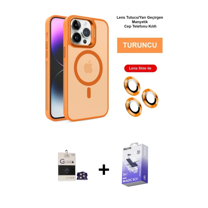MARSİLYAN™- iPhone 14 Pro Max Kılıf Akış Form - Siyah Bilvis 5in1 5D Magic Hayalet Cam Ekran Koruyucu + Bilvis Titan Kamera Lens - GS