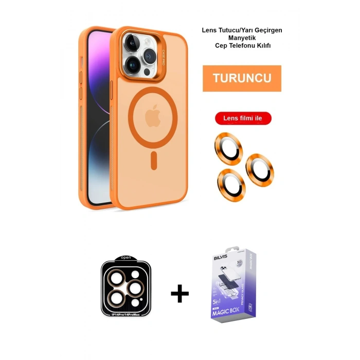 MARSİLYAN™- iPhone 14 Pro Max Kılıf Akış Form - Siyah Bilvis 5in1 5D Magic Hayalet Cam Ekran Koruyucu + PVD Metal Kamera Lens - TU