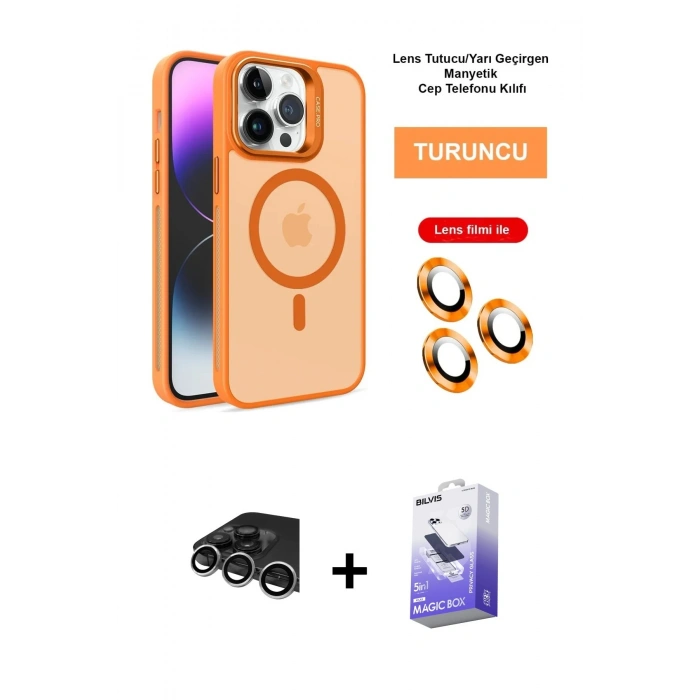MARSİLYAN™- iPhone 14 Pro Max Kılıf Akış Form - Siyah Bilvis 5in1 5D Magic Hayalet Cam Ekran Koruyucu + Raze Metal Kamera Lens - GS