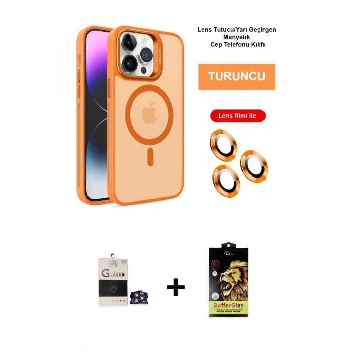 MARSİLYAN™- iPhone 14 Pro Max Kılıf Akış Form - Siyah Buffer Cam Ekran Koruyucu + Bilvis Titan Kamera Lens - GS