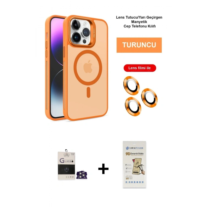 MARSİLYAN™- iPhone 14 Pro Max Kılıf Akış Form - Siyah Mat Seramik Nano Ekran Koruyucu + Bilvis Titan Kamera Lens - GS