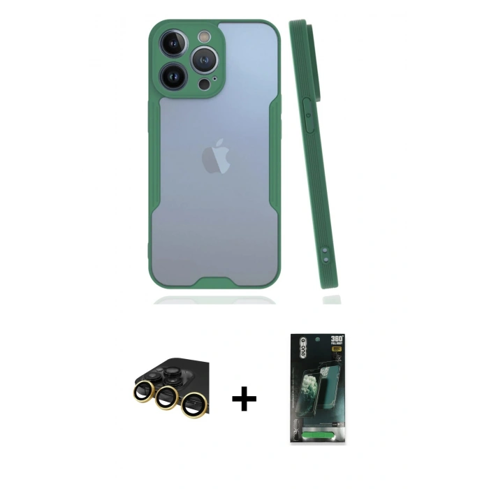 MARSİLYAN™- iPhone 14 Pro Max Kılıf Atlas Asil Serisi - Şeffaf 360 Full Body Arka Koruyucu + Raze Metal Kamera Lens - GD
