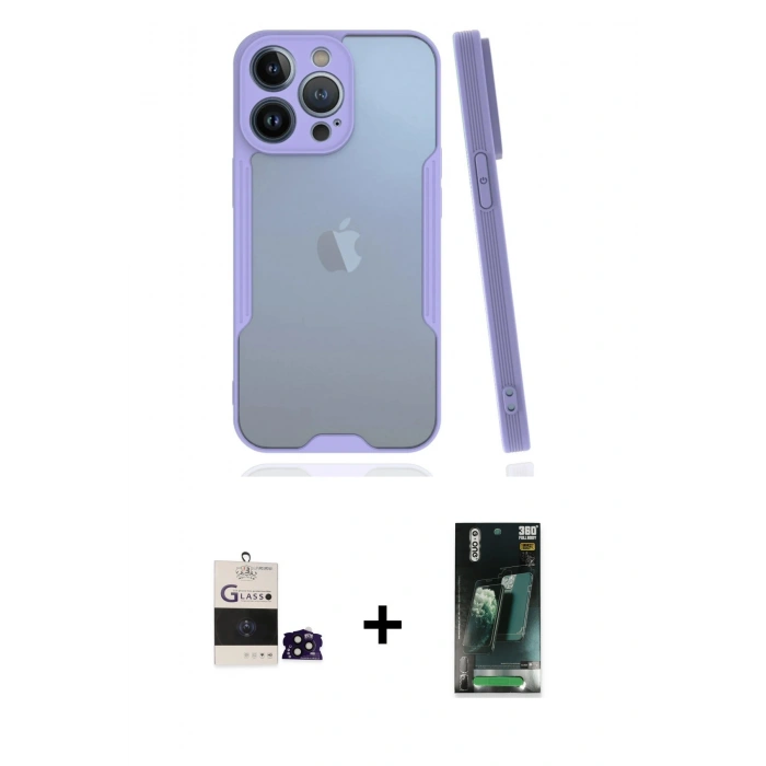 MARSİLYAN™- iPhone 14 Pro Max Kılıf Atlas Asil Serisi - Şeffaf 360 Full Body Arka Koruyucu + Bilvis Titan Kamera Lens - SH