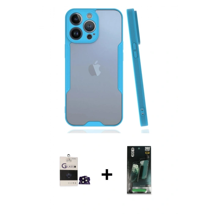 MARSİLYAN™- iPhone 14 Pro Max Kılıf Atlas Asil Serisi - Şeffaf 360 Full Body Arka Koruyucu + Bilvis Titan Kamera Lens - SH