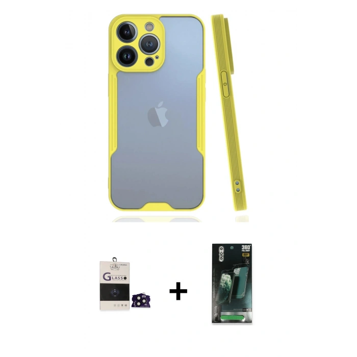 MARSİLYAN™- iPhone 14 Pro Max Kılıf Atlas Asil Serisi - Şeffaf 360 Full Body Arka Koruyucu + Bilvis Titan Kamera Lens - SH