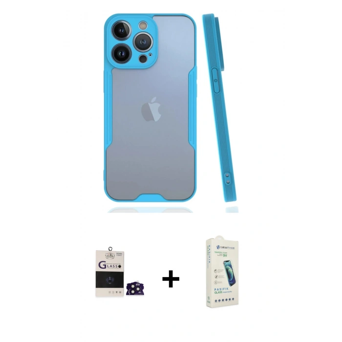 MARSİLYAN™- iPhone 14 Pro Max Kılıf Atlas Asil Serisi - Şeffaf Pasifik Cam Ekran Koruyucu + Bilvis Titan Kamera Lens - DNMR