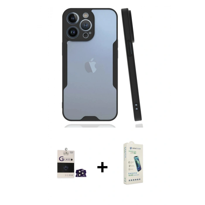 MARSİLYAN™- iPhone 14 Pro Max Kılıf Atlas Asil Serisi - Şeffaf Pasifik Cam Ekran Koruyucu + Bilvis Titan Kamera Lens - DNMR