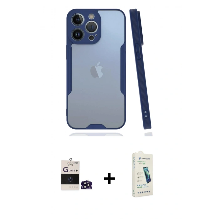 MARSİLYAN™- iPhone 14 Pro Max Kılıf Atlas Asil Serisi - Şeffaf Pasifik Cam Ekran Koruyucu + Bilvis Titan Kamera Lens - DNMR