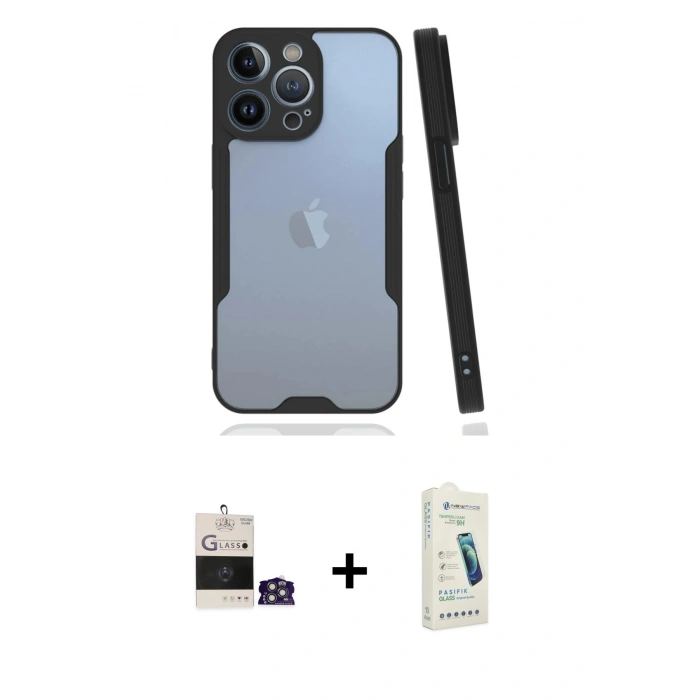 MARSİLYAN™- iPhone 14 Pro Max Kılıf Atlas Asil Serisi - Şeffaf Pasifik Cam Ekran Koruyucu + Bilvis Titan Kamera Lens - GS